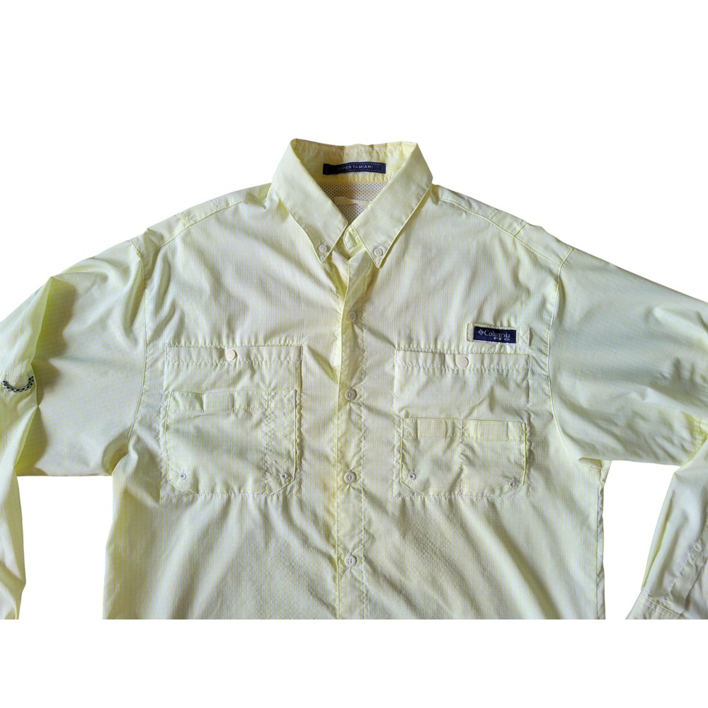 Columbia PFG Fishing Shirt SZ Large Long Sleeve Yellow Super Tamiami - Picture 3 of 6